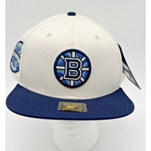 Men's-Starter Cream/Navy Boston Bruins Blue Wave Classic Adjustable Hat